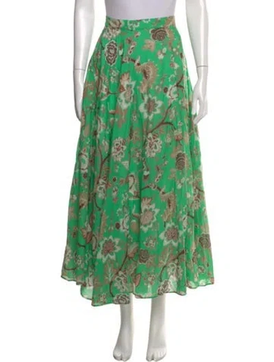 Pre-owned Cara Cara Floral Print Midi Length Skirt In Green