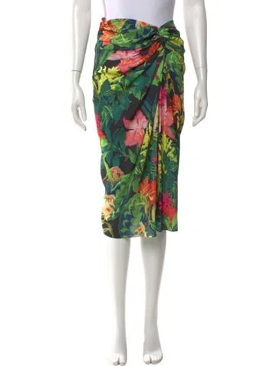 Pre-owned Cara Cara Floral Print Midi Length Skirt In Green