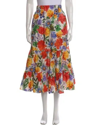 Pre-owned Cara Cara Floral Print Midi Length Skirt In Neutral