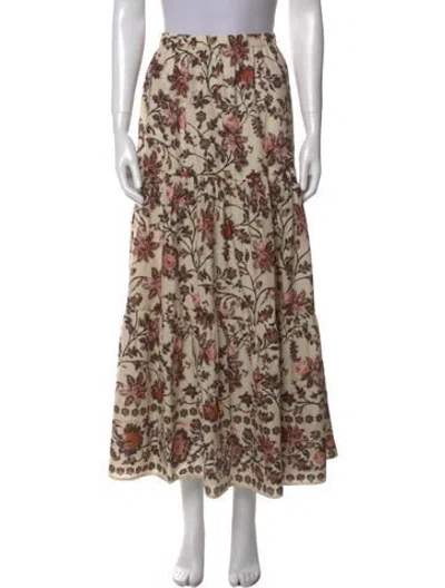 Pre-owned Cara Cara Floral Print Midi Length Skirt In Neutrals
