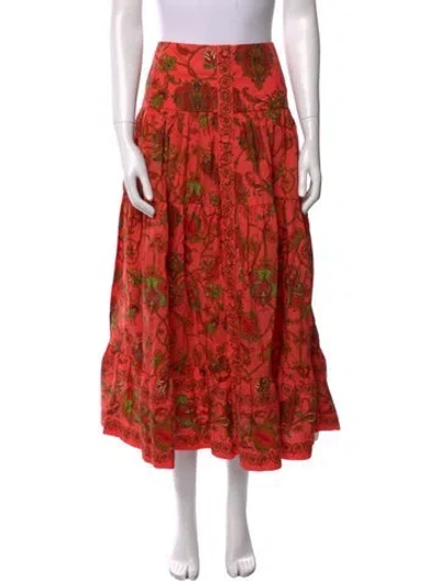 Pre-owned Cara Cara Floral Print Midi Length Skirt In Orange