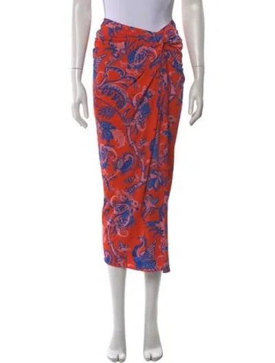 Pre-owned Cara Cara Floral Print Midi Length Skirt In Orange