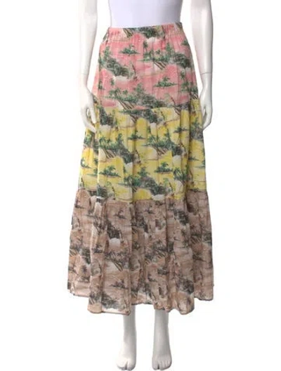 Pre-owned Cara Cara Floral Print Midi Length Skirt In Pink