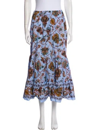 Pre-owned Cara Cara Floral Print Midi Length Skirt W/ Tags In Blue