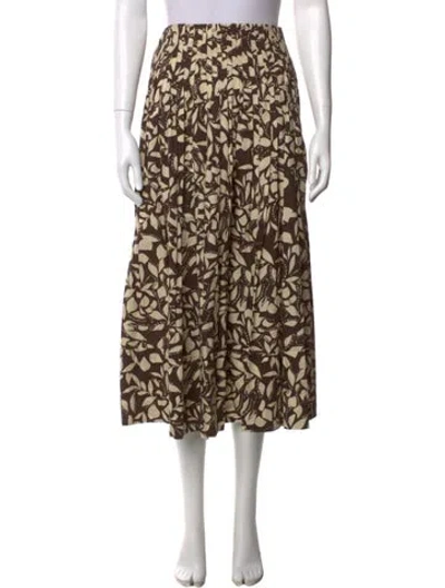 Pre-owned Cara Cara Floral Print Midi Length Skirt W/ Tags In Brown