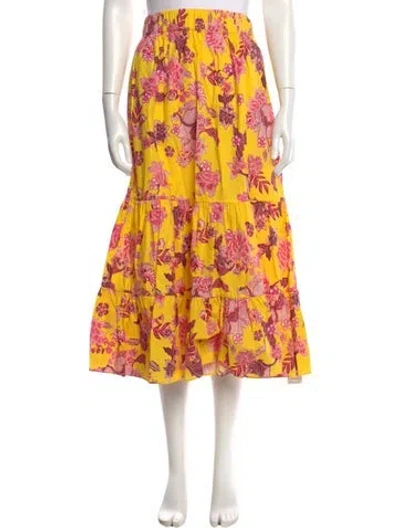 Pre-owned Cara Cara Floral Print Midi Length Skirt W/ Tags In Yellow