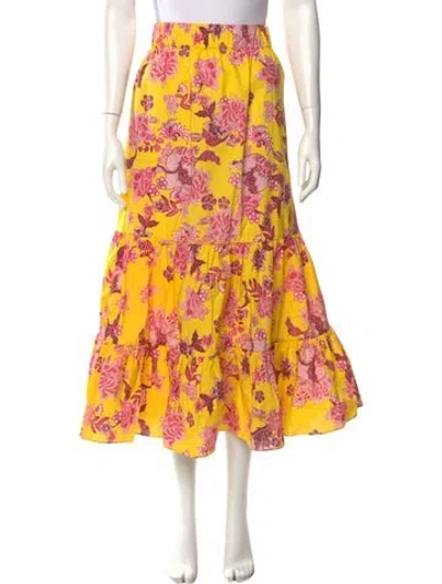 Pre-owned Cara Cara Floral Print Midi Length Skirt W/ Tags In Yellow