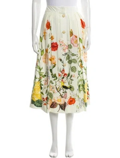 Pre-owned Cara Cara Floral Print Midi Length Skirt In White