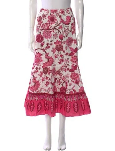 Pre-owned Cara Cara Floral Print Midi Length Skirt In White