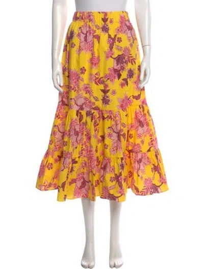 Pre-owned Cara Cara Floral Print Midi Length Skirt In Yellow