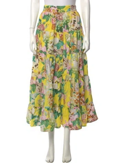 Pre-owned Cara Cara Floral Print Midi Length Skirt In Yellow