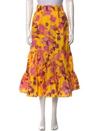 Pre-owned Cara Cara Floral Print Midi Length Skirt In Yellow