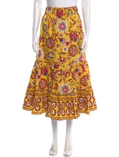 Pre-owned Cara Cara Floral Print Midi Length Skirt In Yellow