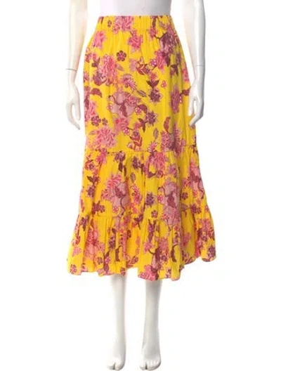 Pre-owned Cara Cara Floral Print Midi Length Skirt In Yellow