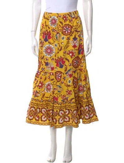 Pre-owned Cara Cara Floral Print Midi Length Skirt In Yellow