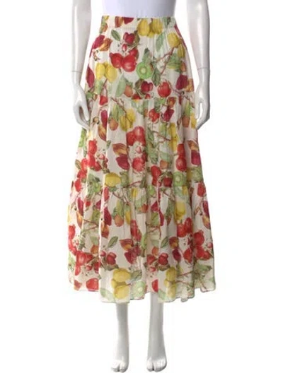 Pre-owned Cara Cara Floral Print Midi Length Skirt In Yellow