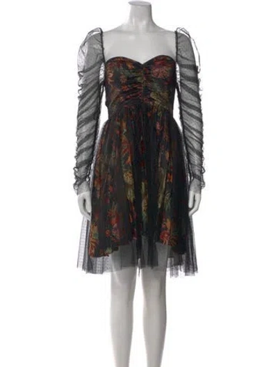 Pre-owned Cara Cara Floral Print Mini Dress In Black