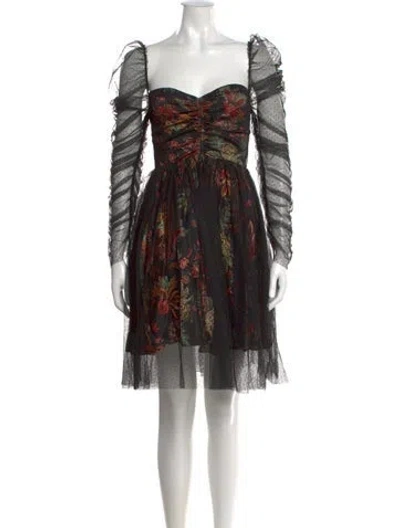 Pre-owned Cara Cara Floral Print Mini Dress In Black