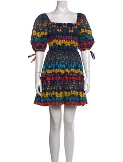 Pre-owned Cara Cara Floral Print Mini Dress In Blue