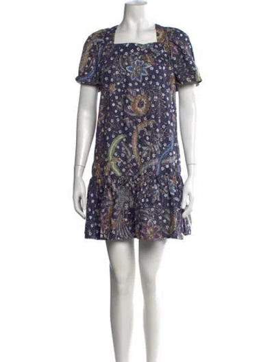 Pre-owned Cara Cara Floral Print Mini Dress In Blue