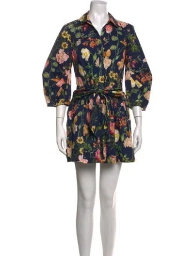 Pre-owned Cara Cara Floral Print Mini Dress In Blue