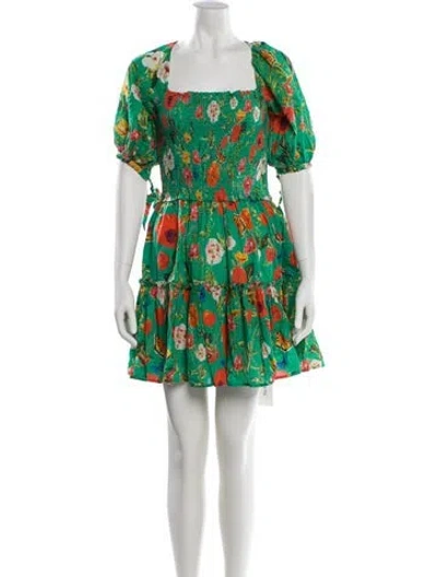 Pre-owned Cara Cara Floral Print Mini Dress In Green