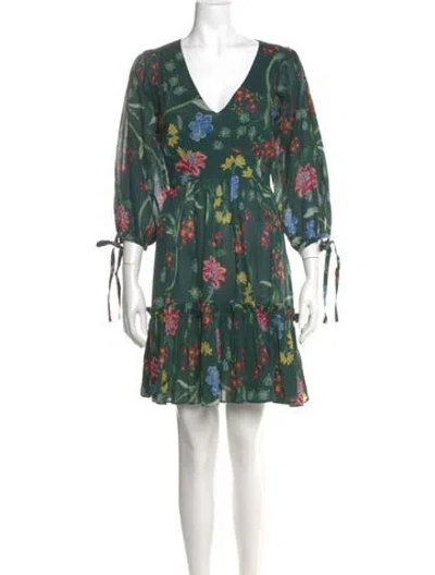 Pre-owned Cara Cara Floral Print Mini Dress In Green