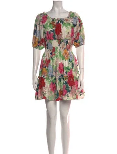 Pre-owned Cara Cara Floral Print Mini Dress In Green/white