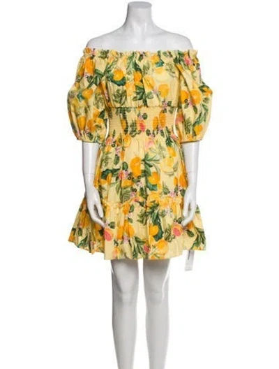 Pre-owned Cara Cara Floral Print Mini Dress W/ Tags In Yellow