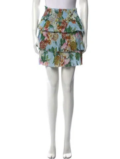Pre-owned Cara Cara Floral Print Mini Skirt In Blue