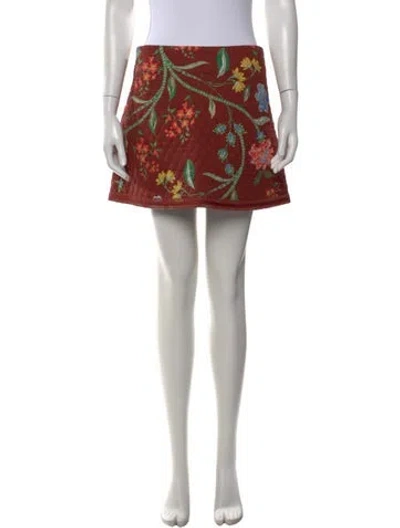 Pre-owned Cara Cara Floral Print Mini Skirt In Brown