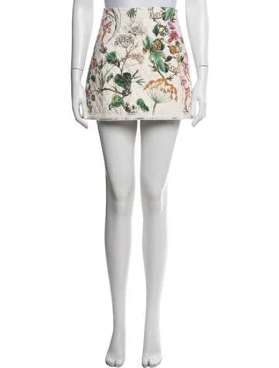 Pre-owned Cara Cara Floral Print Mini Skirt In White