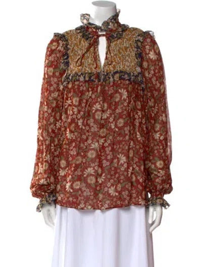 Pre-owned Cara Cara Floral Print Mock Neck Blouse W/ Tags In Multi