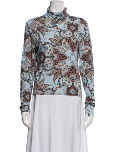 Pre-owned Cara Cara Floral Print Mock Neck Sweater In White