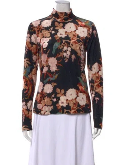 Pre-owned Cara Cara Floral Print Mock Neck Top In Blue