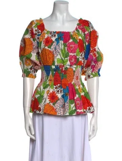 Pre-owned Cara Cara Floral Print Off-the-shoulder Blouse In Multi