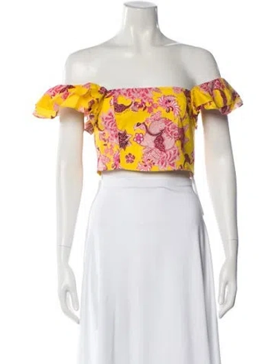 Pre-owned Cara Cara Floral Print Off-the-shoulder Crop Top W/ Tags In Orange