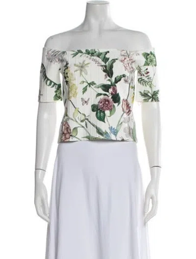 Pre-owned Cara Cara Floral Print Off-the-shoulder Top W/ Tags In White