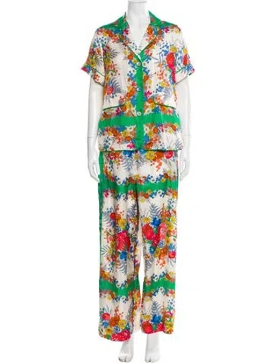 Pre-owned Cara Cara Floral Print Pant Set In Green