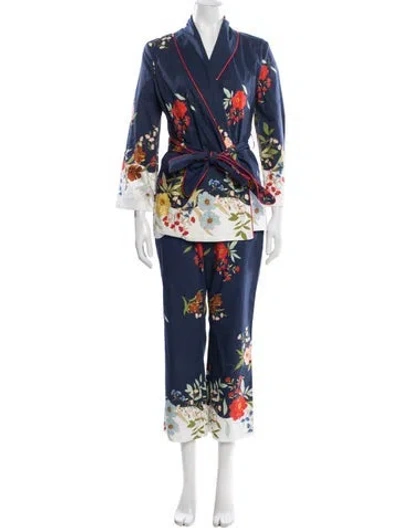 Pre-owned Cara Cara Floral Print Pant Set W/ Tags In Blue