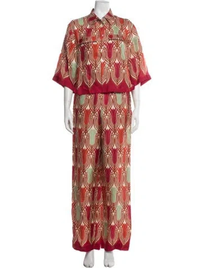 Pre-owned Cara Cara Floral Print Pant Set W/ Tags In Orange