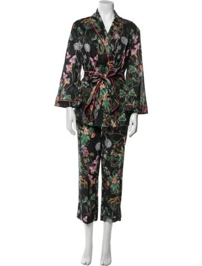 Pre-owned Cara Cara Floral Print Pantsuit In Black