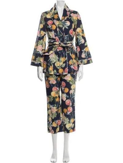 Pre-owned Cara Cara Floral Print Pantsuit In Blue
