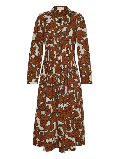 Cara Cara Floral-print Pleated Dress In Brown