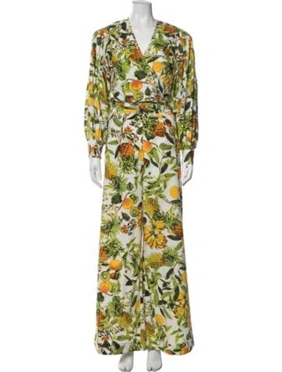 Pre-owned Cara Cara Floral Print Ruffle Embellishment Pant Set In White