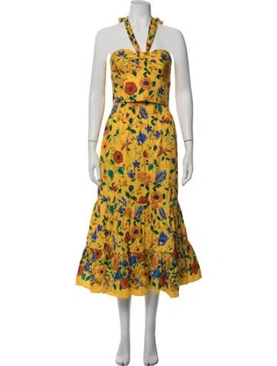 Pre-owned Cara Cara Floral Print Ruffle Embellishment Skirt Set W/ Tags In Yellow