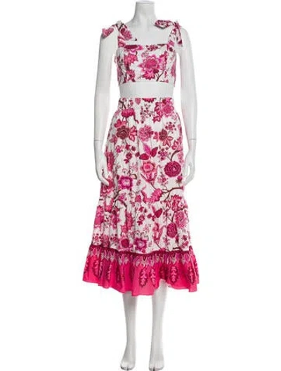 Pre-owned Cara Cara Floral Print Ruffle Embellishment Skirt Set In White