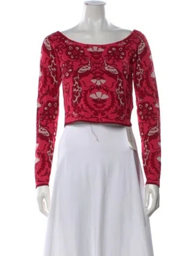 Pre-owned Cara Cara Floral Print Scoop Neck Crop Top In Red