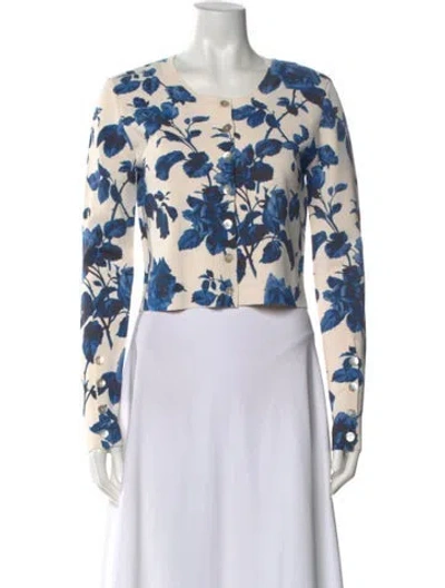 Pre-owned Cara Cara Floral Print Scoop Neck Sweater In Blue