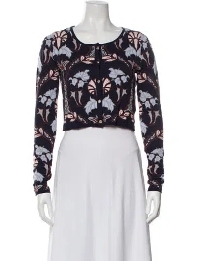 Pre-owned Cara Cara Floral Print Scoop Neck Sweater In Blue